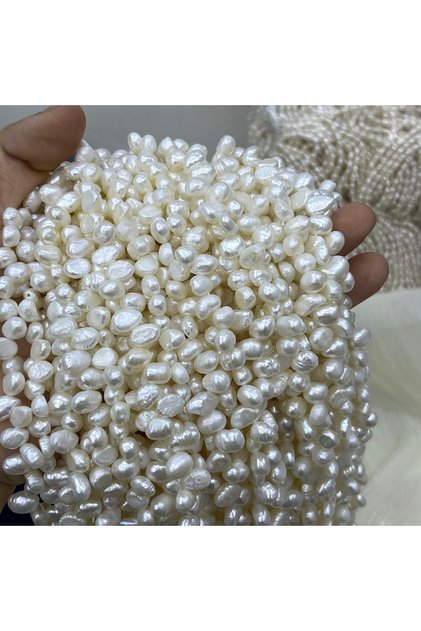 لؤلؤ المياه العذبة الطبيعي الباروكي 6-7 مم، حبات بيضاء شبه منتهية غير منتظمة الشكل، مقاس 6-7 مم