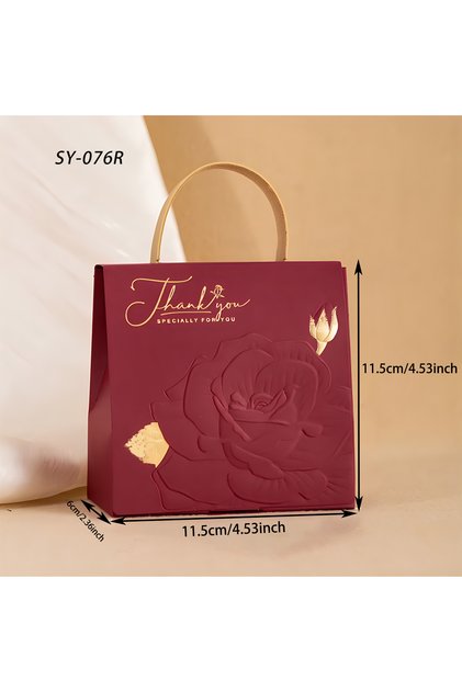 11.5x11.5x6 سم SY-076R لافتة "شكرًا لك" من 10 صناديق ورقية محمولة جلدية لتغليف حفلات الأعياد