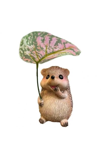 Hedgehog Cute Resin Leaf Umbrella Hedgehog Figurine Garden Hedgehog Statue Resin Animal Sculpture O