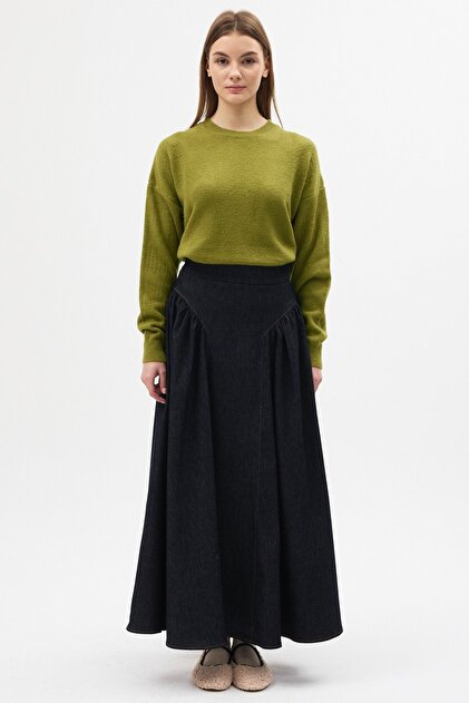 Flounce Denim Skirt Dark Blue