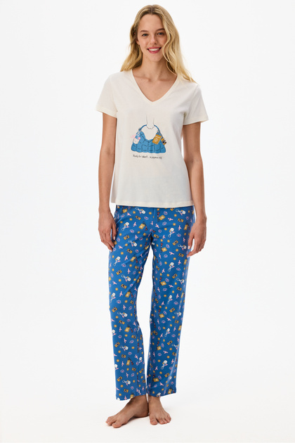 Blue Pajamas Only Accessory Patterned Trousers Short Sleeve Pajamas Set