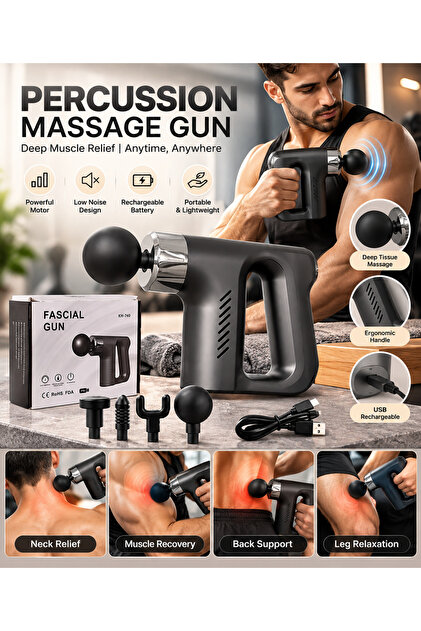 جهاز تدليك العضلات Fascial Gun KH-740 - علاج الأنسجة العميقة، 4 رؤوس، هادئ وقابل للتعديل