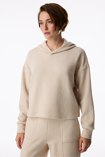 Pastel Bej Fitilli Uzun Kollu Sweatshirt