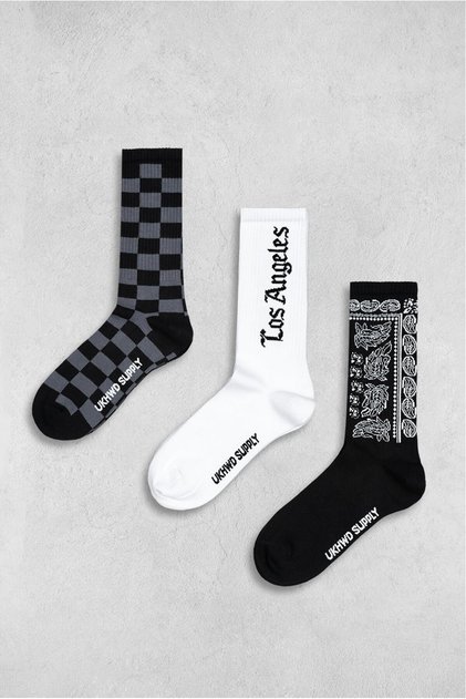 3 Pairs Patterned Ukhwd Cotton Sole Written Skate Tennis Men's Socks 40-45