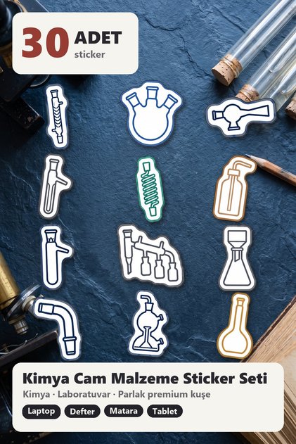 Drawing Chemistry Glass Material Sticker Set 30 Pieces - Laboratory Laptop Notebook Flask Tablet