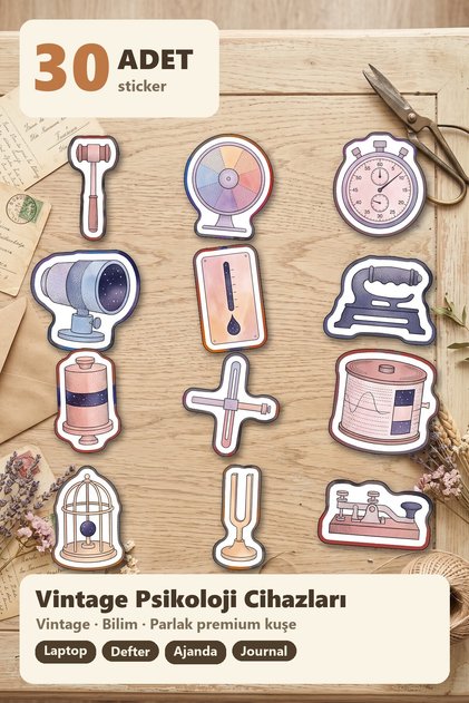 Pastel Drawing Psychology Devices Sticker Set 30 Pieces - Vintage Retro Laptop Notebook Agenda