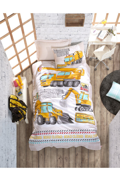 Junior single fitted sheet bedding set - track turquoise