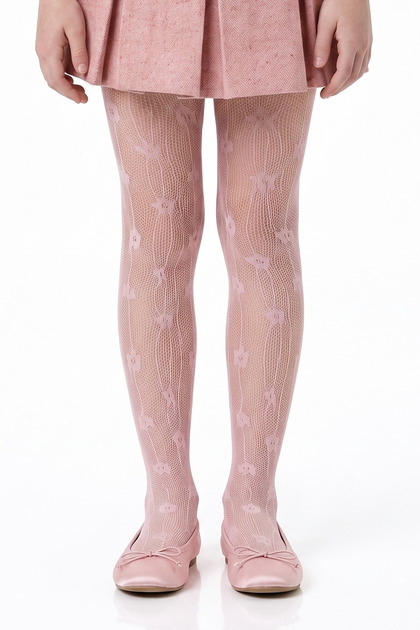 Girl's Pink Pretty Floral Fishnet Pantyhose