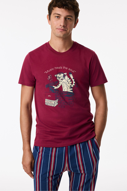 Men's Retro Groove Striped Pants Short Sleeve Pajama Set