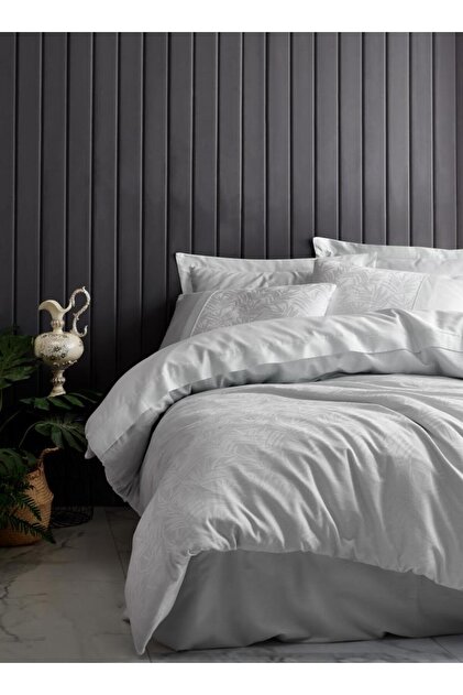 Jacquard Satin Double Duvet Cover Set Leaf Ice Blue