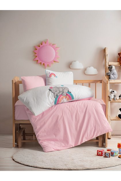 Punch Embroidered Baby Duvet Cover Set Lucky Pink