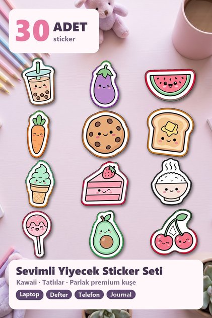 Colorful Food Dessert Illustration Sticker Set 30 Pieces - Kawaii Laptop Notebook Phone Journal