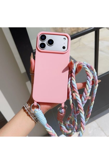 iPhone17 Pro Max Pink Lanyard Phone Case For iPhone 17 Pro Max 16 15 Plus 14 13 12 Air Crossbody Nec