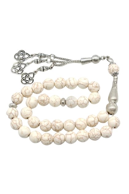 white Natural White Turquoise Stone Metal Tassel 10mm 33 Prayer Beads Islamic Fashion Stone Muslim R