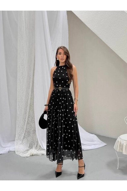 ELSA Puanlı Maxi Elbise 3143 - Siyah