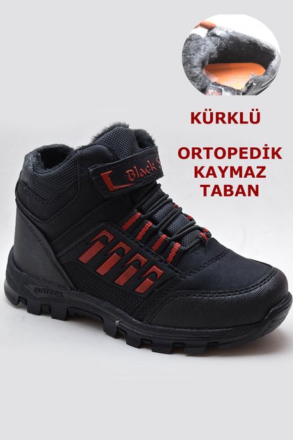 542 Ortopedik Kaymaz Taban İçi Kürklü Kışlık Çocuk Bot Ayakkabı
