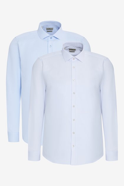 2'li Paket Pamuklu Oxford Slim Fit Dar Kesim Klasik Yaka Desenli Gömlek