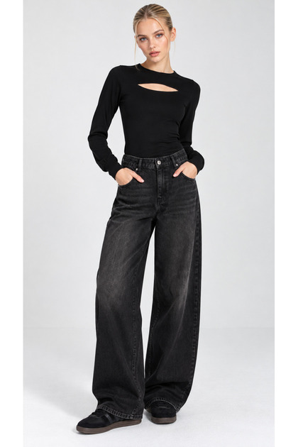 Black Collar Window Blouse