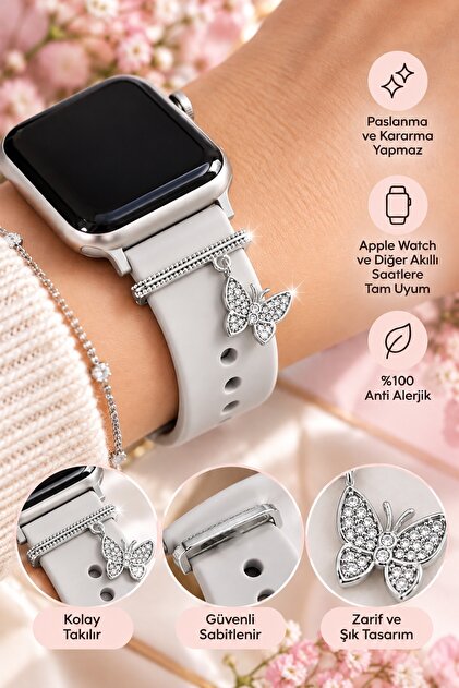 Apple Watch Uyumlu Kelebekli Kordon Aksesuar Smartwatch Charm