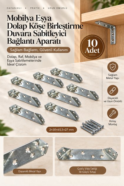 Mobilya Eşya Dolap Köşe Birleştirme Duvara Sabitleyici Bağlantı Aparatı