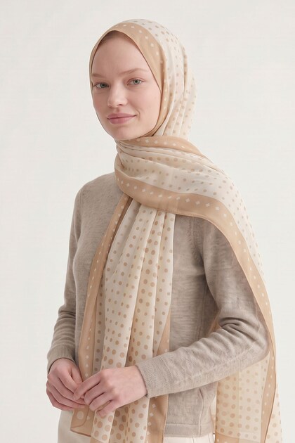 Polka Dot Patterned Royal Shawl Beige