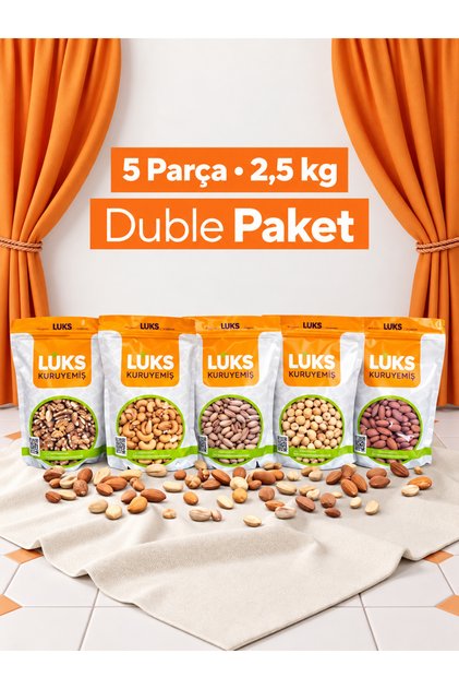Duble Paket 2.5 Kg Antep Badem Fındık Kaju Ceviz Karışımı