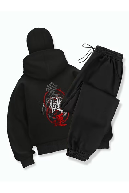Ninja Masked Hooded 2-Piece Men's Tracksuit Set – Black Oversized Comfortable Slim Fit