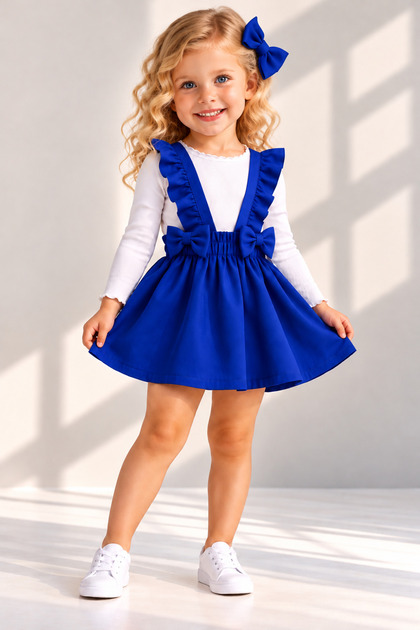 Baby Girl Cobalt Blue Salopet Bandana Set