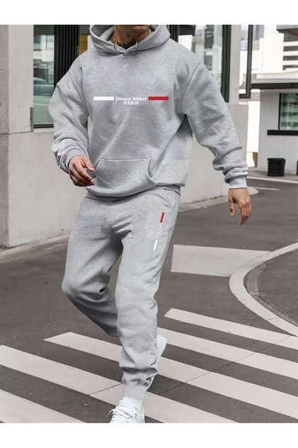 Paris Printed Men's Hooded Sweatshirt and Jogger Tracksuit Set | Casual Street & Sport Style
