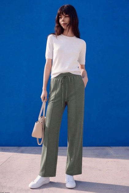 Green Modal 0Ysh0 Fabric, Wide-Leg Premium Sweatpants
