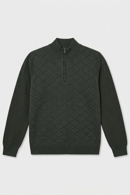 Borger Dark Green Cotton Short Zippered Knitwear