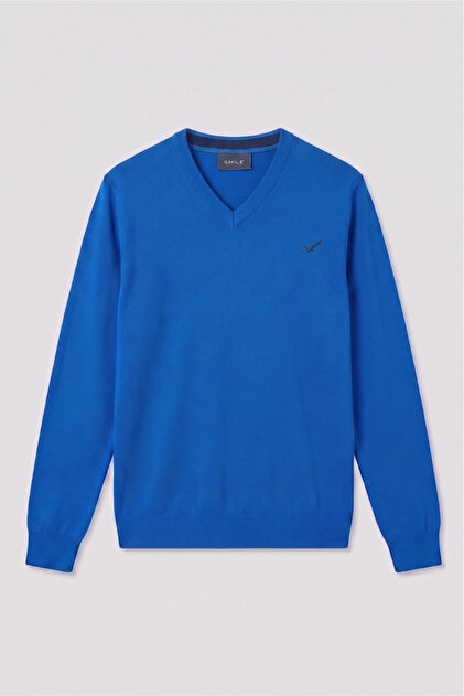 Borg Turquoise 100% Cotton V-Neck Sweater
