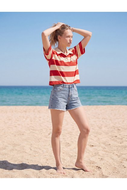 Cotton High Waist Stone Detailed Mini Denim Shorts
