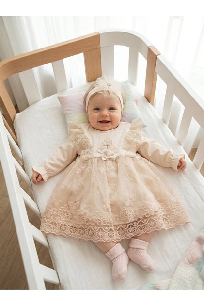 Baby Girl Religious Ceremony Dress with Bandana and Lace ELB1066