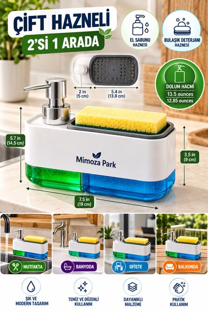 3-in-1 Double Chamber Liquid Soap Dispenser and Automatic Detergent Dispenser with Sponge Hand and Dish Soap Set for Kitchen and Bathroom