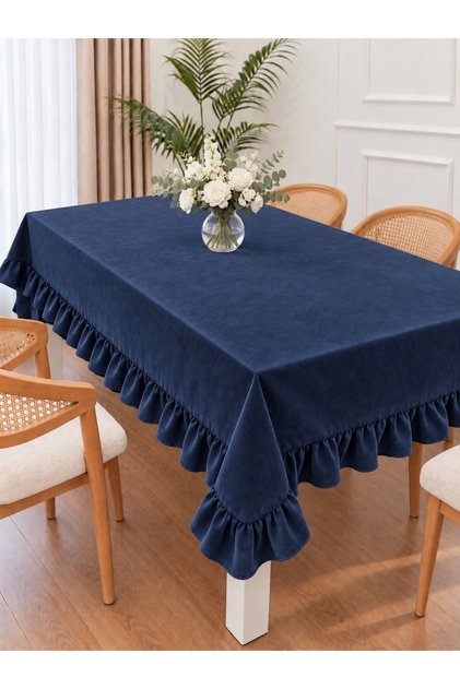 İnci Dertsiz Ruffled Navy Blue Tablecloth