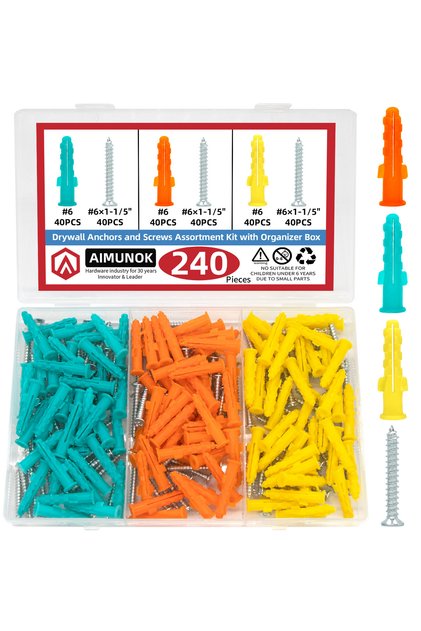 240pcs 240PCS Drywall Anchors and Screws Assortment Kit with Organizer Box Screw Self-tapping Screw