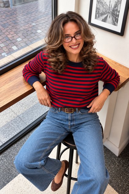Women's Crew Neck Striped Knitwear Sweater