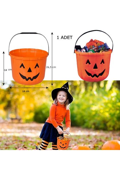 Halloween Balkabağı Figürlü Plastik Şeker Toplama Kovası 14 cm Büyük Boy 27981