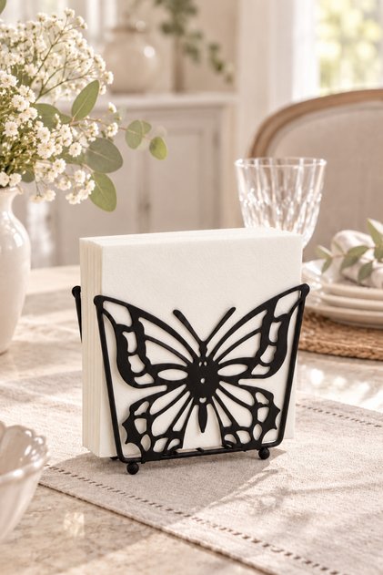 Black Butterfly Patterned Vertical Napkin Holder