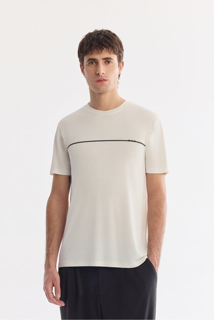 Men's Ecru Crew Neck Printed Soft Touch Regular Fit T-Shirt A61Y1060