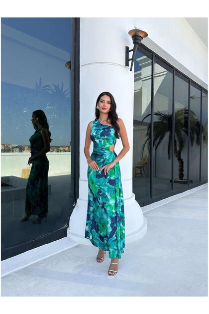 One-shoulder Floral Print Low-cut Dress