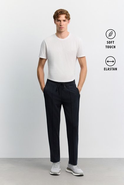 Men's Black Elastic Waist Lace-Up Soft Touch Regular Fit Sweatpants A62Y3400
