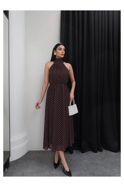 Polka Dot Halter Neck Long Dress
