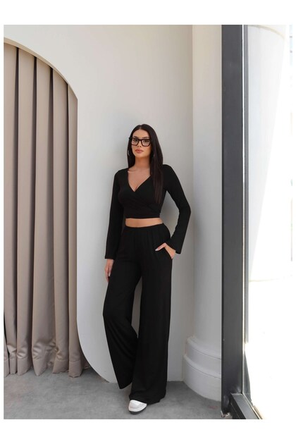 Cross-Tie Blouse and Trousers Set