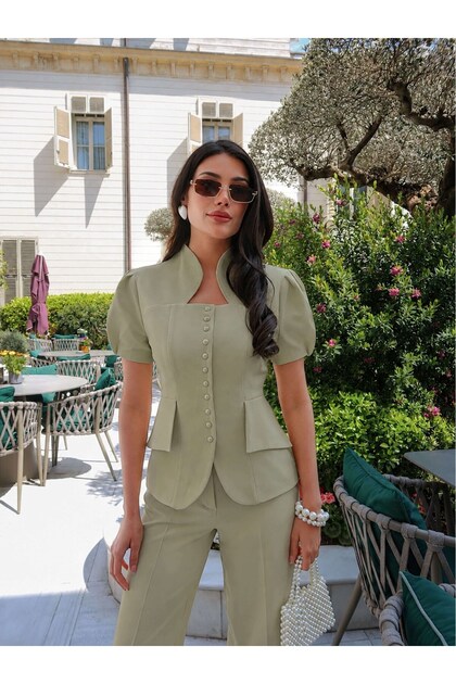 Eh Collection High Collar Pearl Buttoned Suit