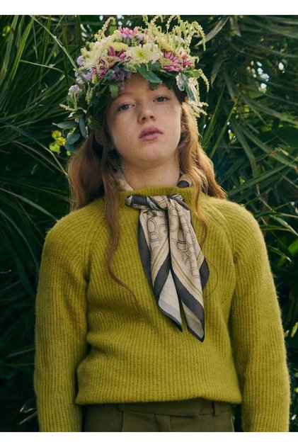 Girl's Knitted Sweater with Scarf in Pistachio Green