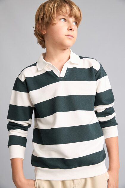 New Regular Fit Apaş Collar Green Sweatshirt for Boys H7130A826Au