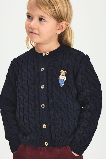 Crew Neck Hair Knitwear Teddy Bear Embroidered Cardigan Baby Girl I3981A526Wn