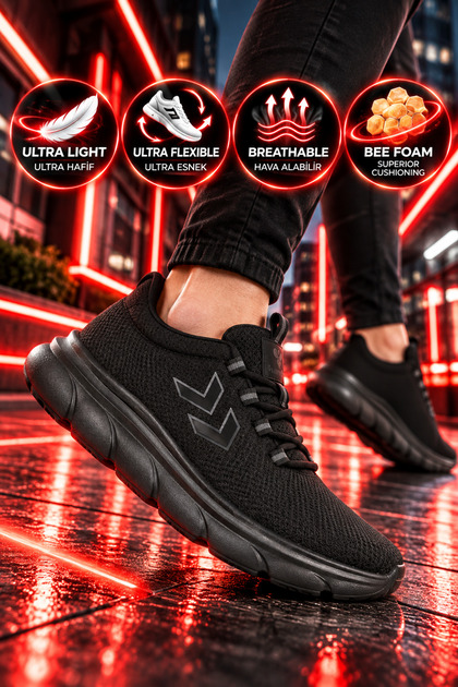Pantofi sport unisex negru-negru, cu plasă, ușori și flexibili, Tyro II